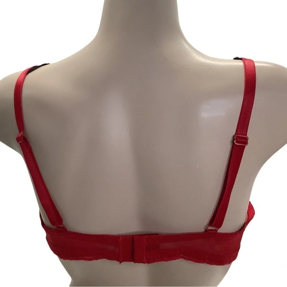 Popsi Lingerie Size 36C Red Lace Up Underwire Bra W/Mesh Ruffle Trim (Preowned) - Picture 3 of 8